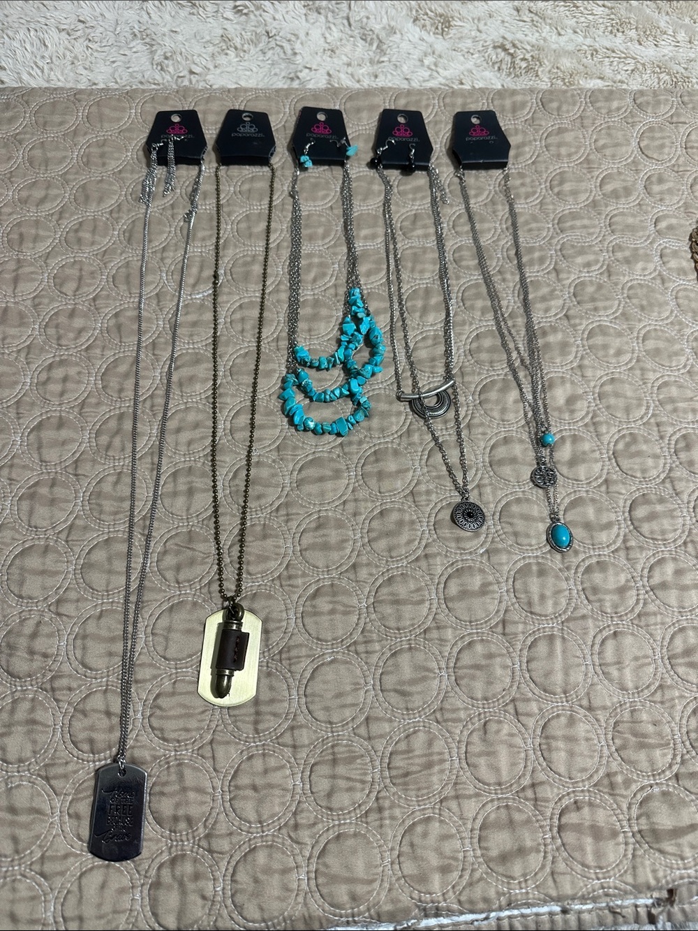 paparazzi Silver & Turquoise Layered Necklace Set - 6 Pieces